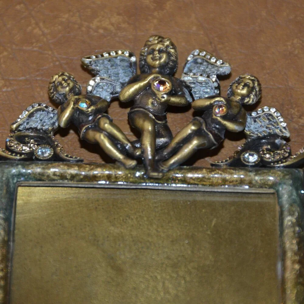 RARE JAY STRONGWATER GUARDIAN ANGEL CHERUB TUILIERES SCROLL CRYSTAL ENAMEL FRAME